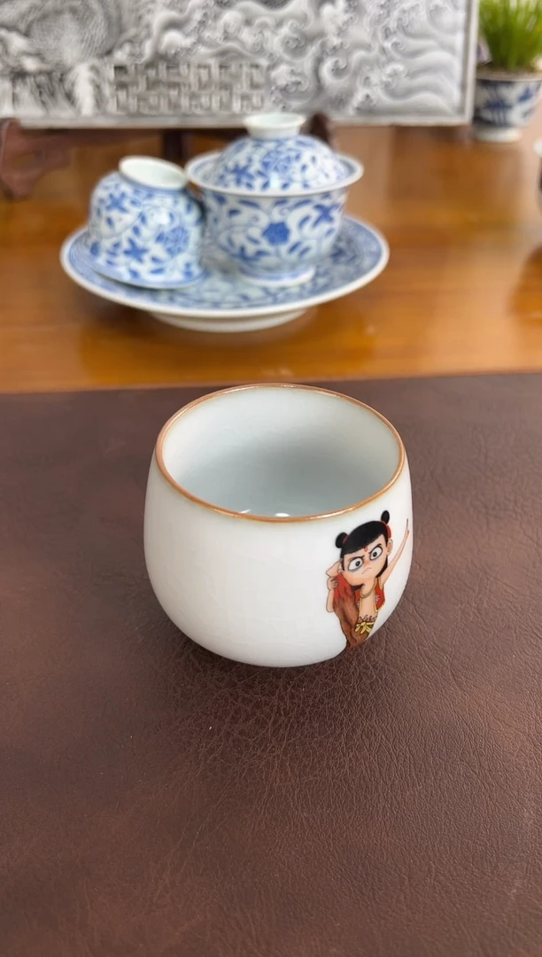 照夜白炉窑开片哪吒主人杯