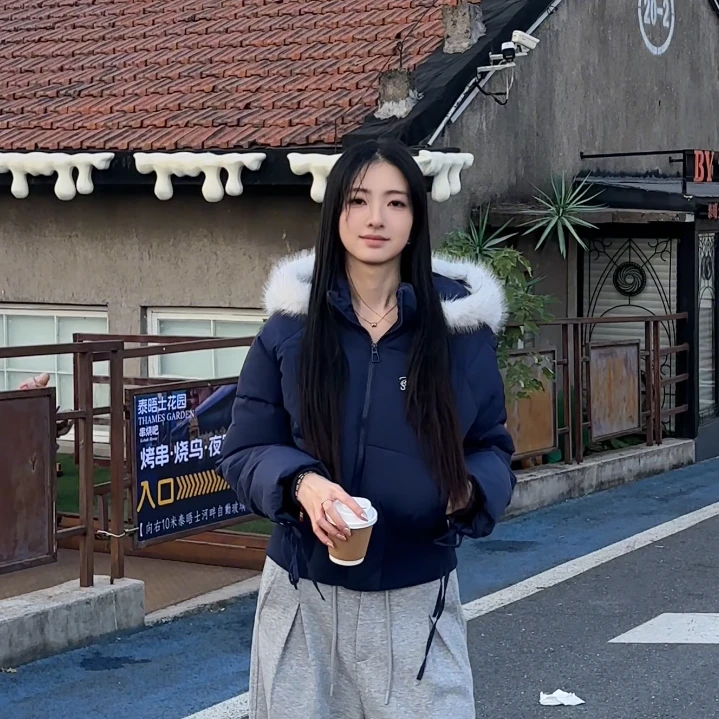 小ban 美拉德色系毛领连帽短款棉衣女冬季收腰显瘦保暖面包房外套