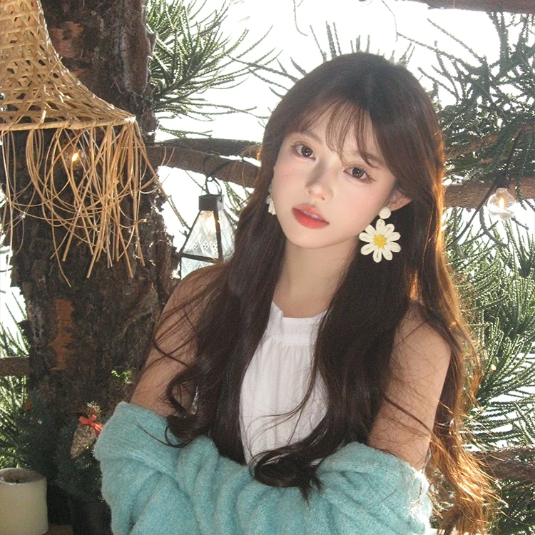 铜合金布艺耳饰 韩系撞色编织太阳花耳环女方圆脸气质耳针耳饰