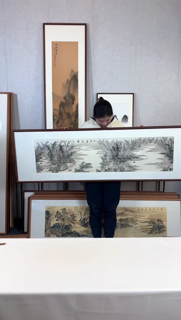 【闪购商品】国画手绘*竹林会友*52*172cm实木框