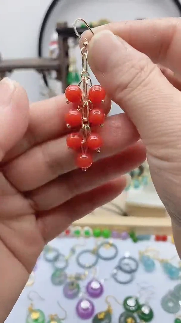 14K金镶嵌南红玛瑙耳饰565