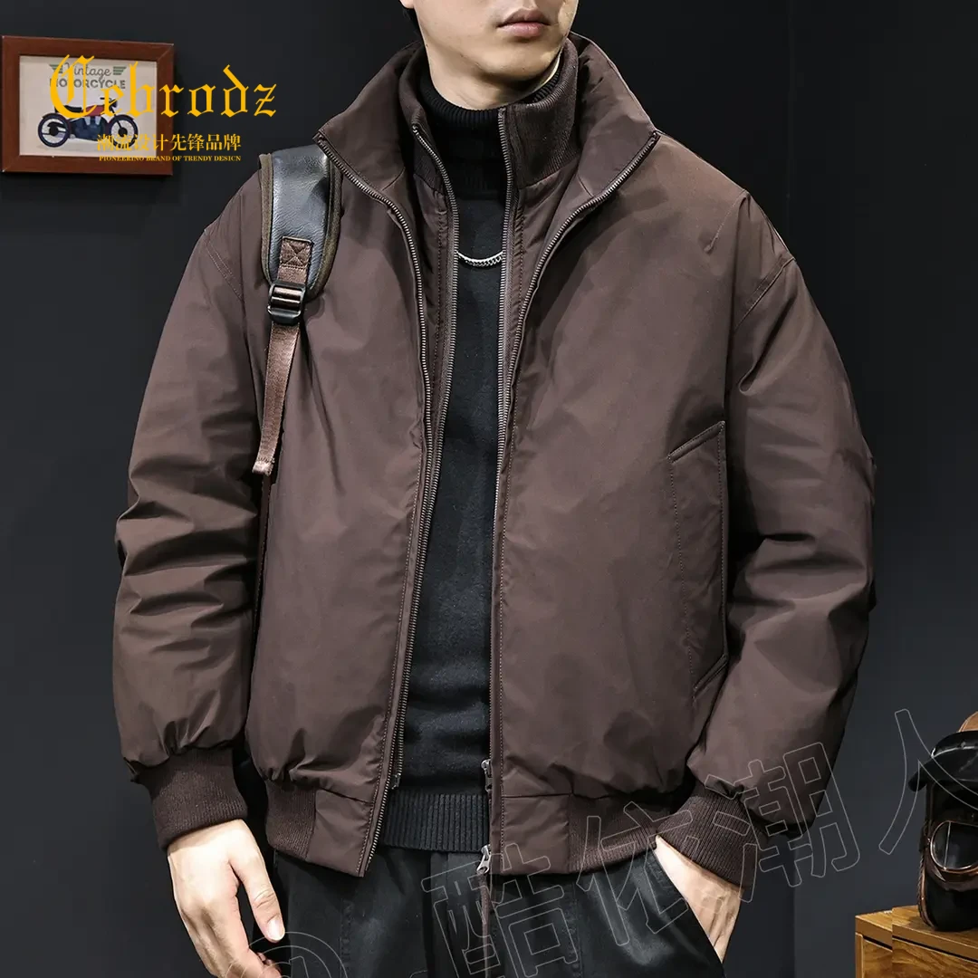 法国Cebrodz高端美式假两件短款羽绒服男士冬季潮牌抗寒保暖外套