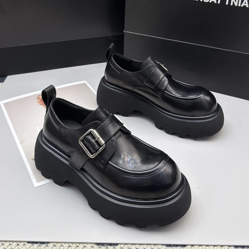 LG993-5复古小皮鞋女2025新款真皮德比单鞋休闲松糕厚底乐福鞋