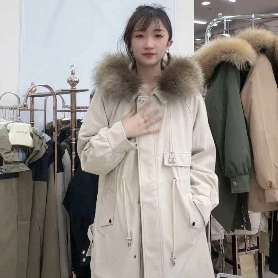 2025女款时尚派克服休闲百搭保暖貉子领中长款