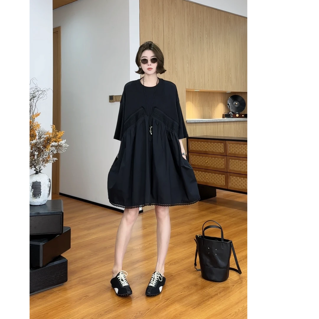 YYOUHAN 2025新款【漫性反应 】蕾丝拼接AB料显瘦连衣裙 2507C3982