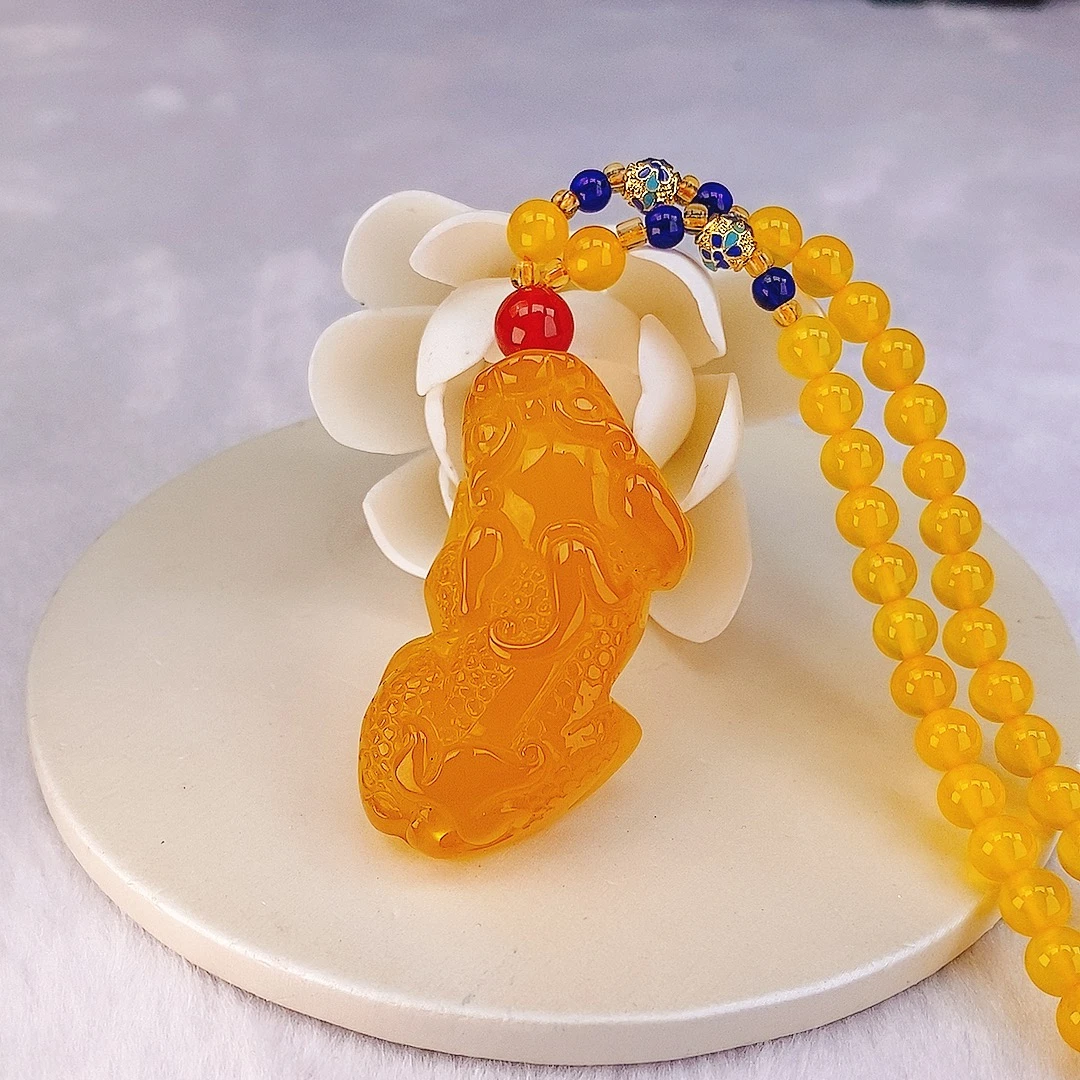 满蜜鸡油黄大貔貅挂件(配珠链) 黄龙玉貔貅吊坠 霸气貔貅 送证书