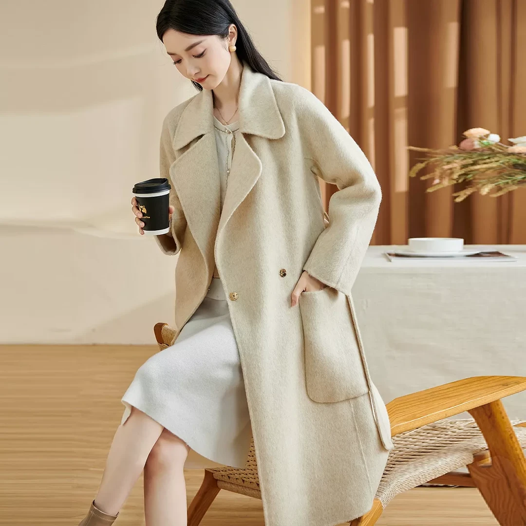 米思阳纯色加厚秋冬羊毛大衣时尚通勤百搭毛呢外套女1Z18DZ0541