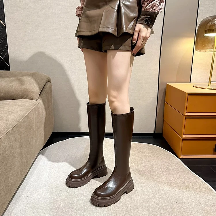 3406晴子长筒靴女新款厚底小个子不过膝骑士靴秋冬显瘦高筒马丁靴