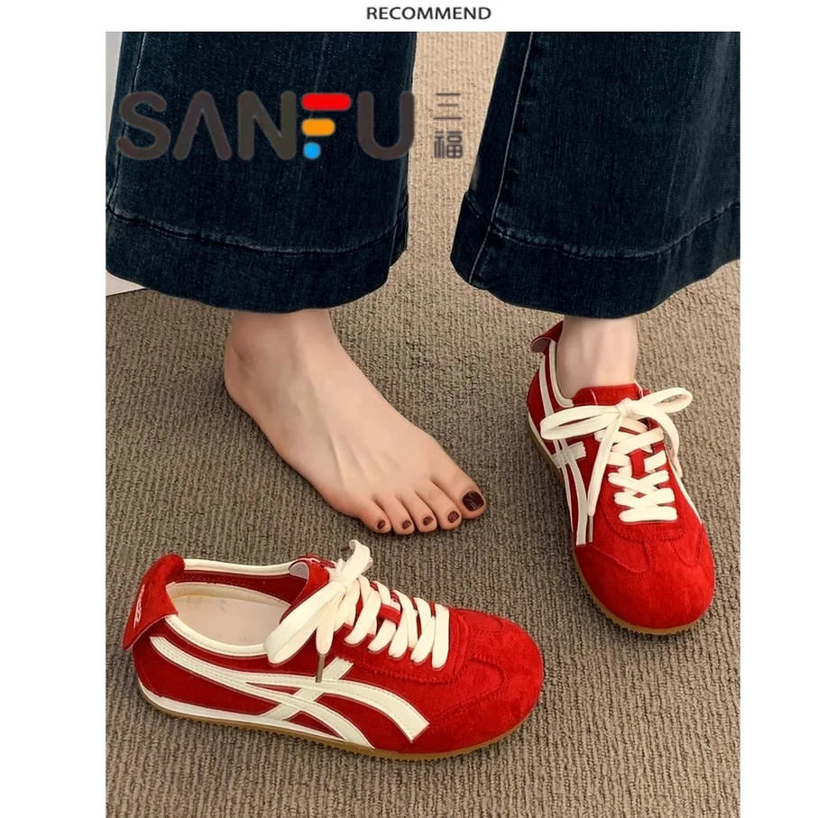 三福真皮阿甘德训鞋女鞋子2025新款爆款夏季薄款百搭运动休闲板鞋