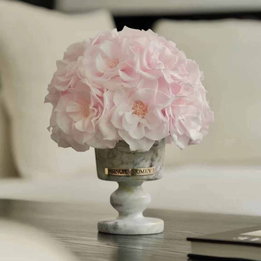 吉娜同款MINOAN HOMEY 翡翠绿大理石特殊造型玫瑰永生花家居桌花