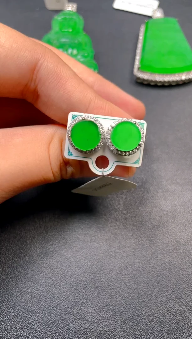 吊坠(不含链)银S925镶嵌翡翠耳钉