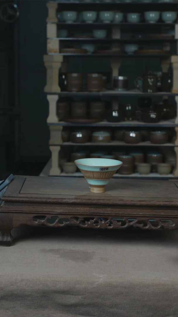 杯079重工天青釉斗笠杯微微不完美