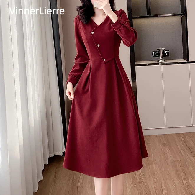 薇妮诺秋季法式复古春季收腰连衣裙春秋结婚订婚衣服秋冬连衣裙