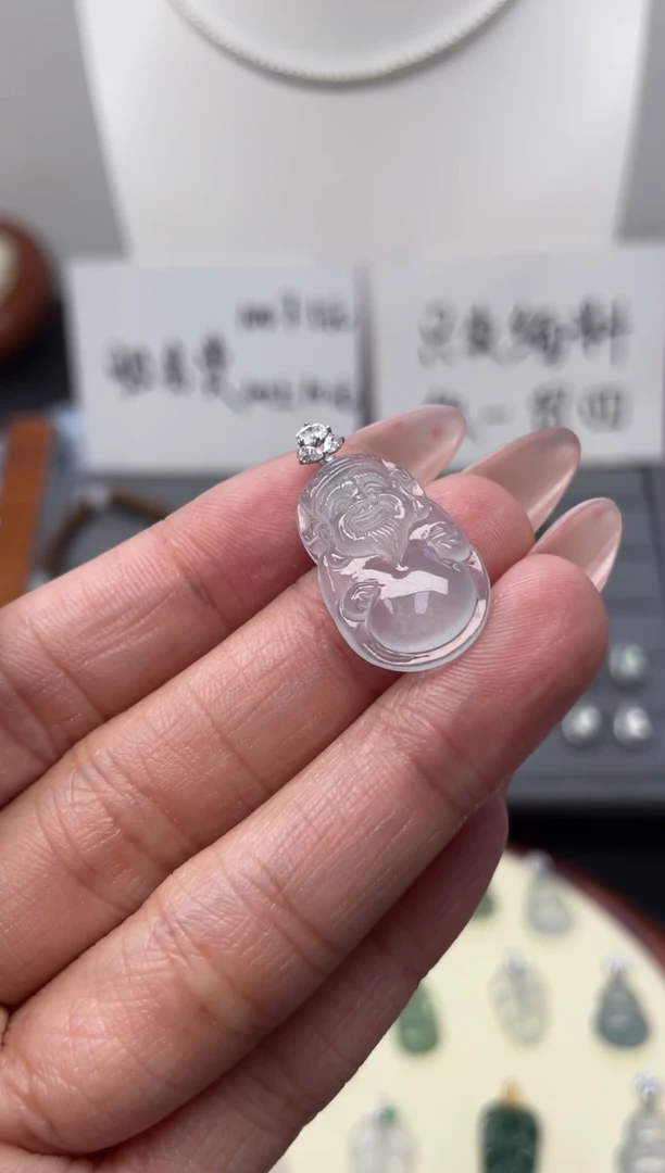 颈饰18K金镶嵌翡翠（51号链接）纯天然A货缅甸翡翠米爷爷吊坠