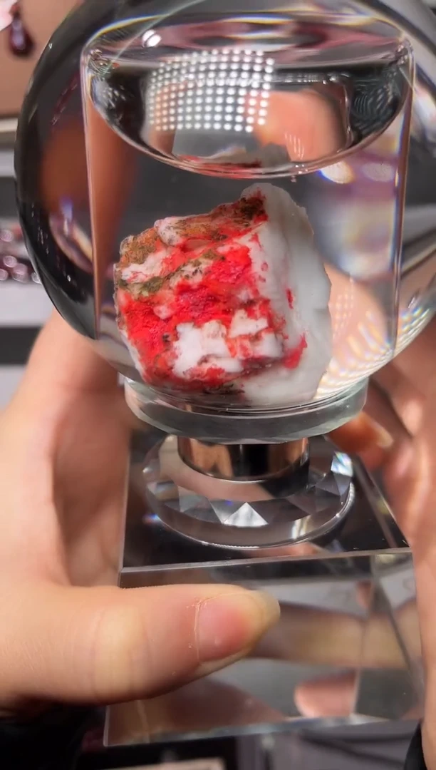 天然辰砂朱砂晶体随型毛料水晶球摆件120806