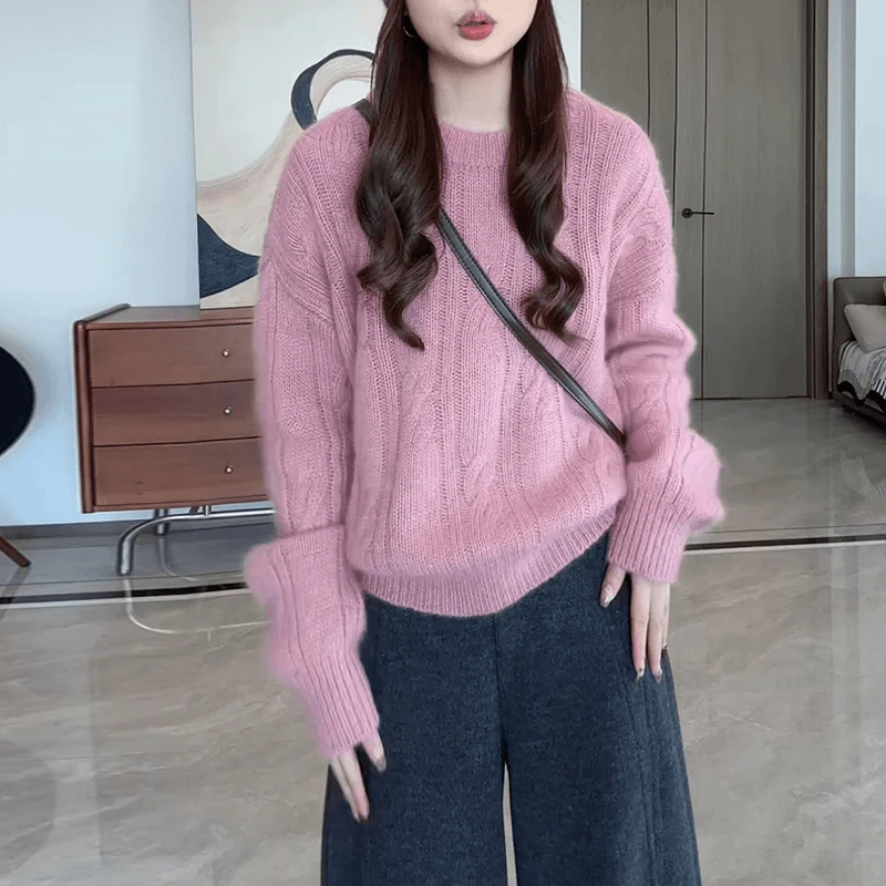 温柔风软糯毛衣女秋冬新款高级感宽松加厚保暖内搭长袖针织衫上衣