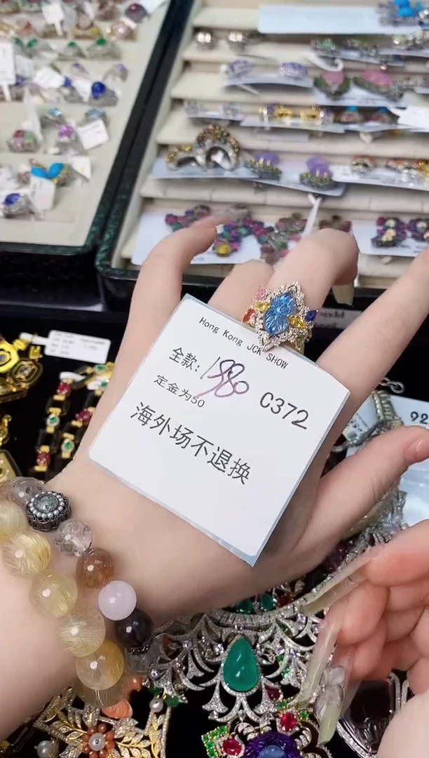 海蓝宝石戒圈银S925镶嵌香港珠宝展专场不退换
