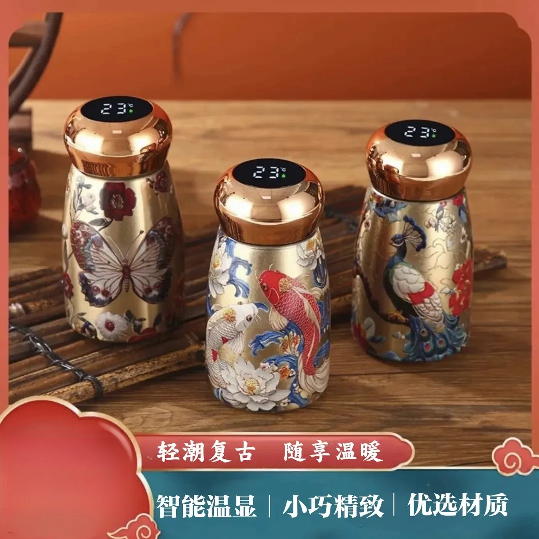 【专柜正品】手绘国风迷你冷热合一显温316不锈钢保温杯式茶杯跃立
