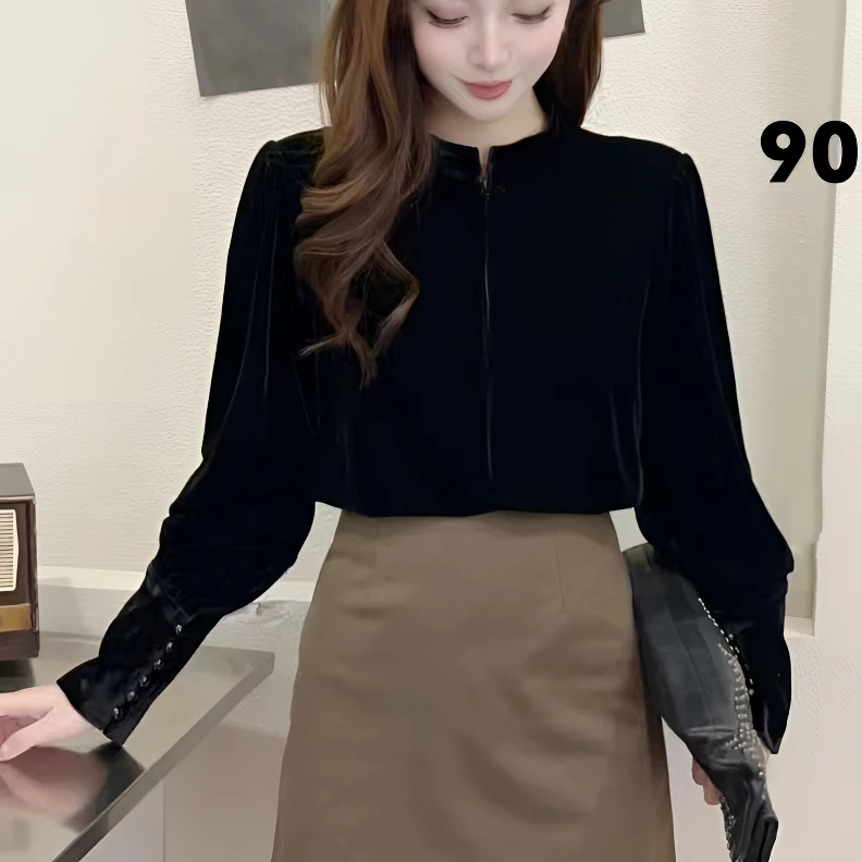 【锦衣服饰】STSZ 90937时尚百搭圆领丝绒小衫