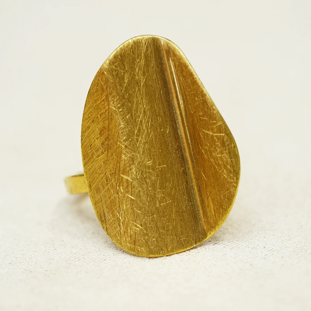 铜合金戒指 大片树叶黄金色戒指小众高级开口同款老钱风