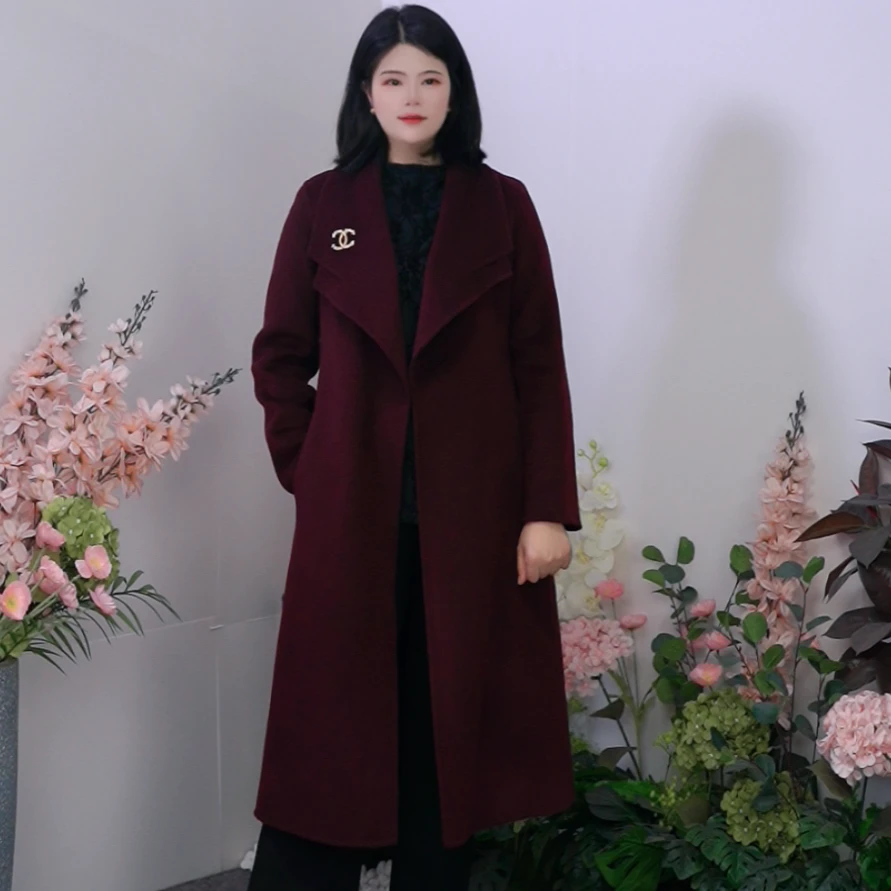 司缪【W6001】轻奢大码女装外套中长款高级感双面羊绒大衣