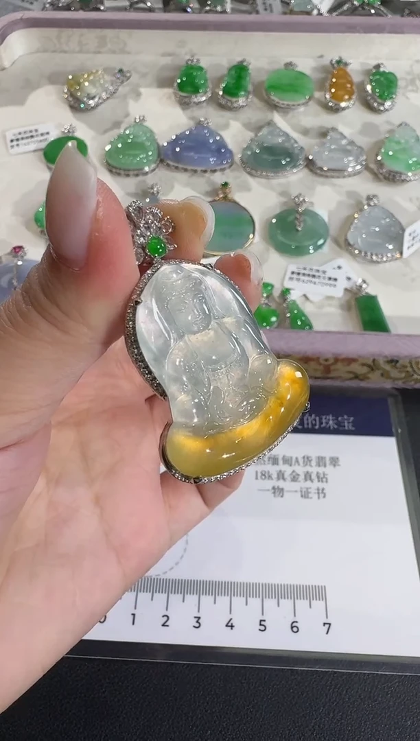 吊坠(不含链)18K金镶嵌翡翠【源头工厂】钻石镶嵌