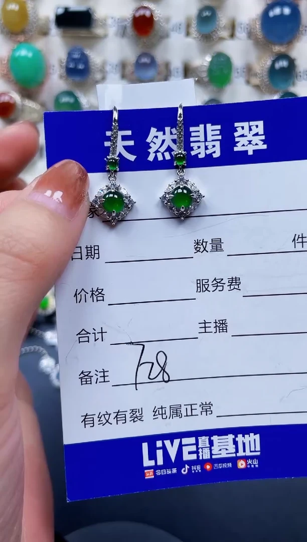 银S925镶嵌翡翠耳饰728
