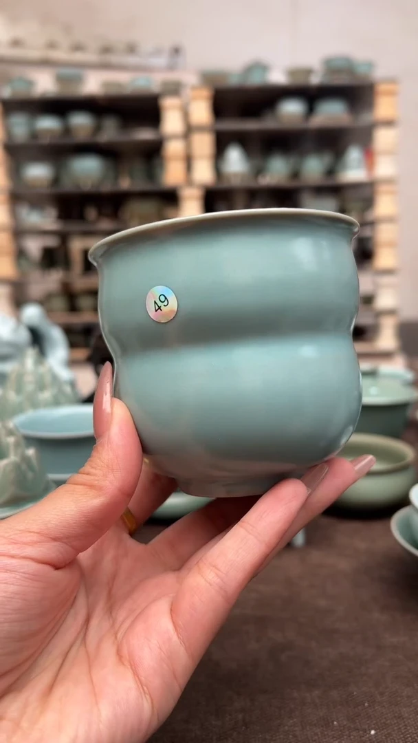 瓷片仿古天青纯手公道微瑕49