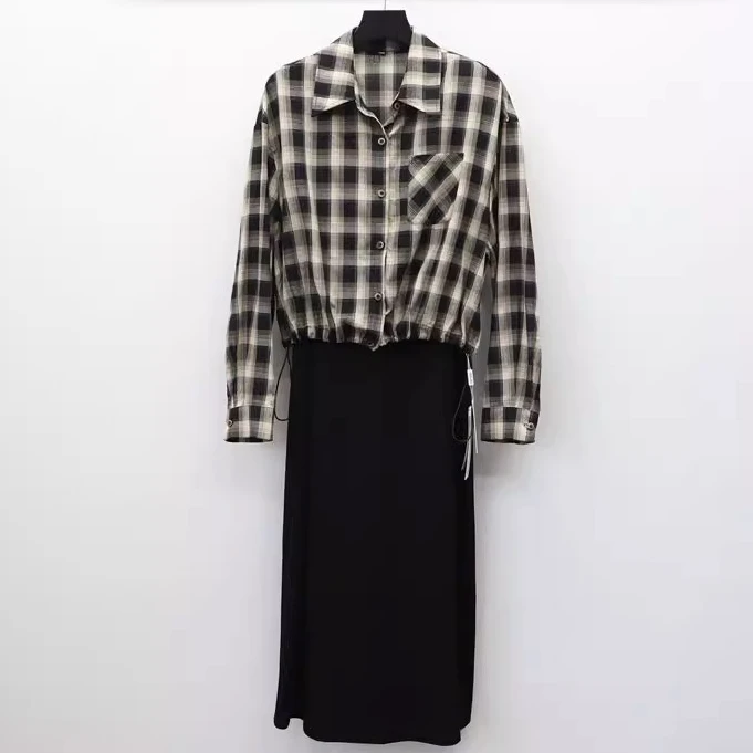 A801款 格子衬衫+字母背心裙两件套