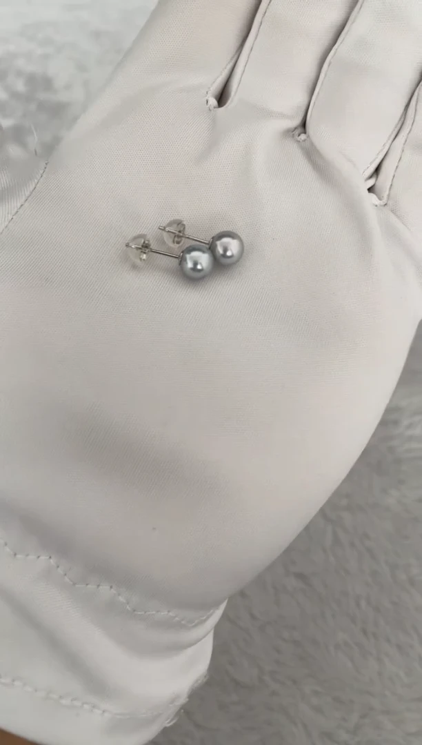 银S925镶嵌海水珍珠耳饰AK真多麻素钉6.5-7mm