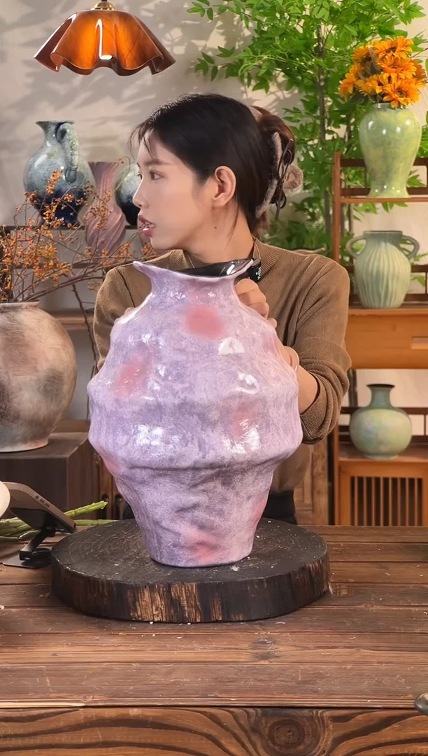 紫色-禅意净版高款new】异形不规则陶瓷花瓶侘寂风客