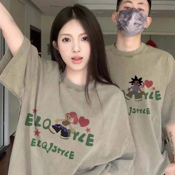 情侣装夏天款一男一女情侣短袖t恤2025新款爆款宽松纯棉T恤高级感