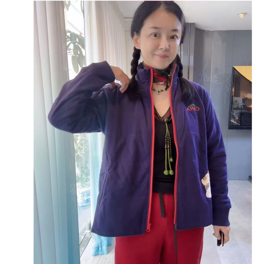 HIKOSEN CARA卡拉猫冬季棉服立领夹棉外套休闲拼色内里棉衣