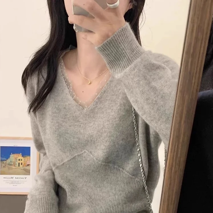 新款纯欲叠穿神器蕾丝波点针织衫温柔性感网红百搭空气感毛衣269