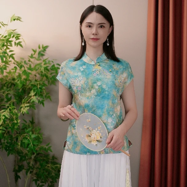 新中式国风丛中花上衣0068