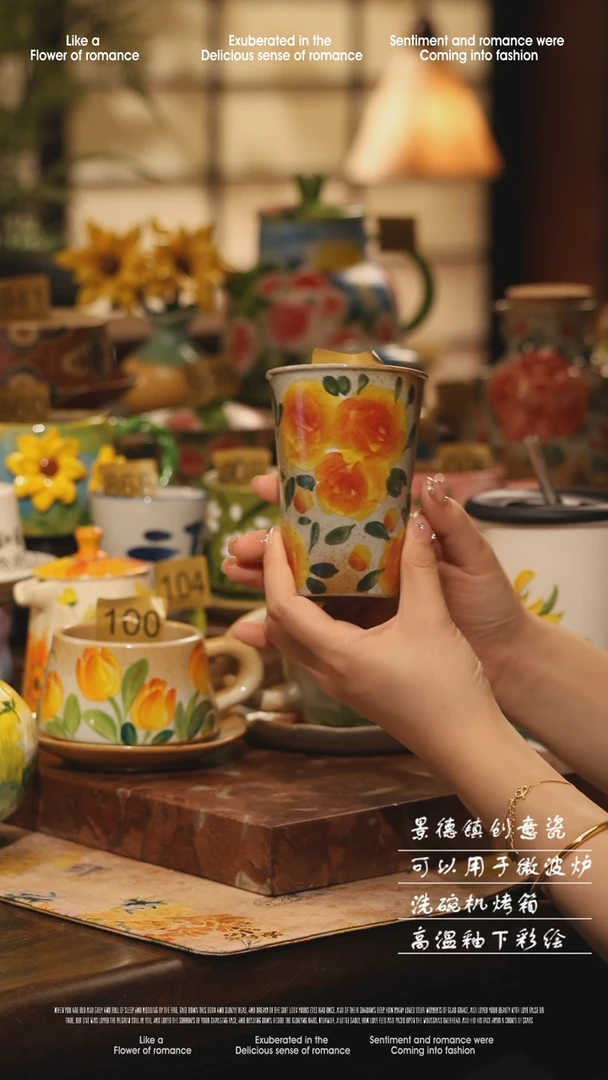 陶瓷景德镇高温手绘釉下彩设计师款式