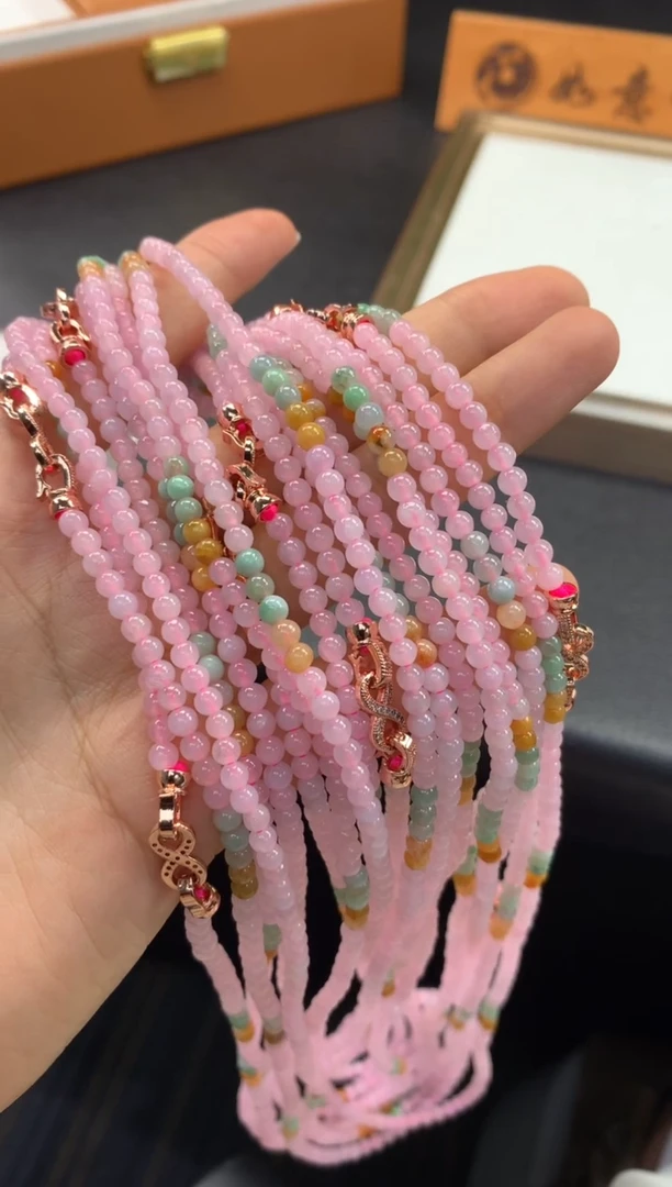 颈饰未镶嵌翡翠FC557 翡翠小米珠三彩珠链 多样性发其一