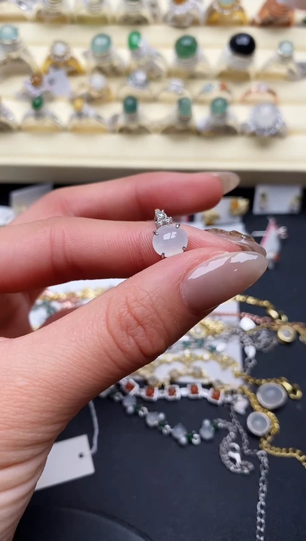 【闪购商品】翡翠戒指银S925镶嵌缅甸翡翠 2  3+2