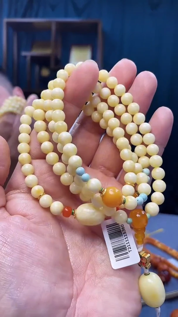琥珀颈饰未镶嵌白蜜圆珠佛珠
