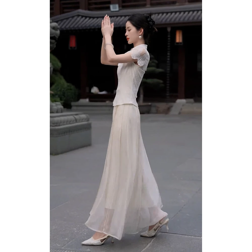 新中式女装中国风蕾丝上衣禅意清冷感穿搭半身裙套装夏季2025新款
