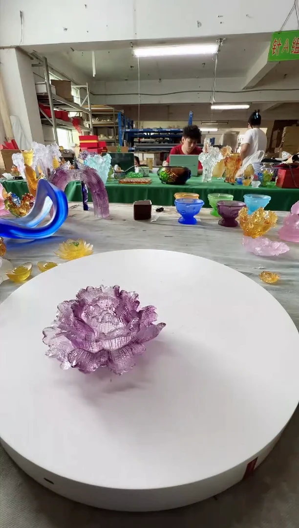 琉璃手工艺品唯***璃古法琉璃牡丹花14cm