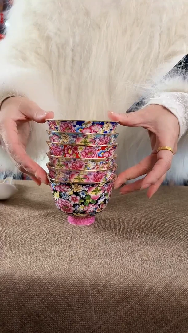 珐琅 3.8寸景德镇陶瓷茶碗6个