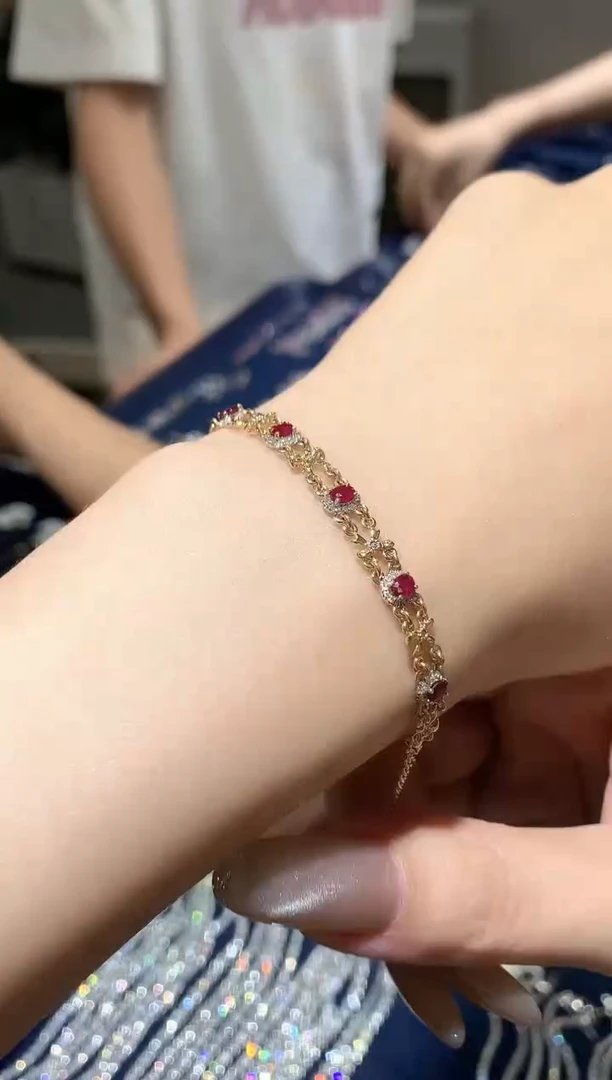 手链18K金镶嵌红宝石1.3克拉手链JZ064