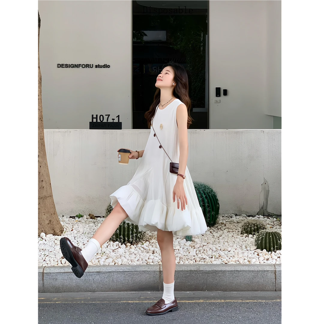 MARIE.COCO夏季2025不规则裙雪纺荷叶边女叠穿高级设计感连衣裙