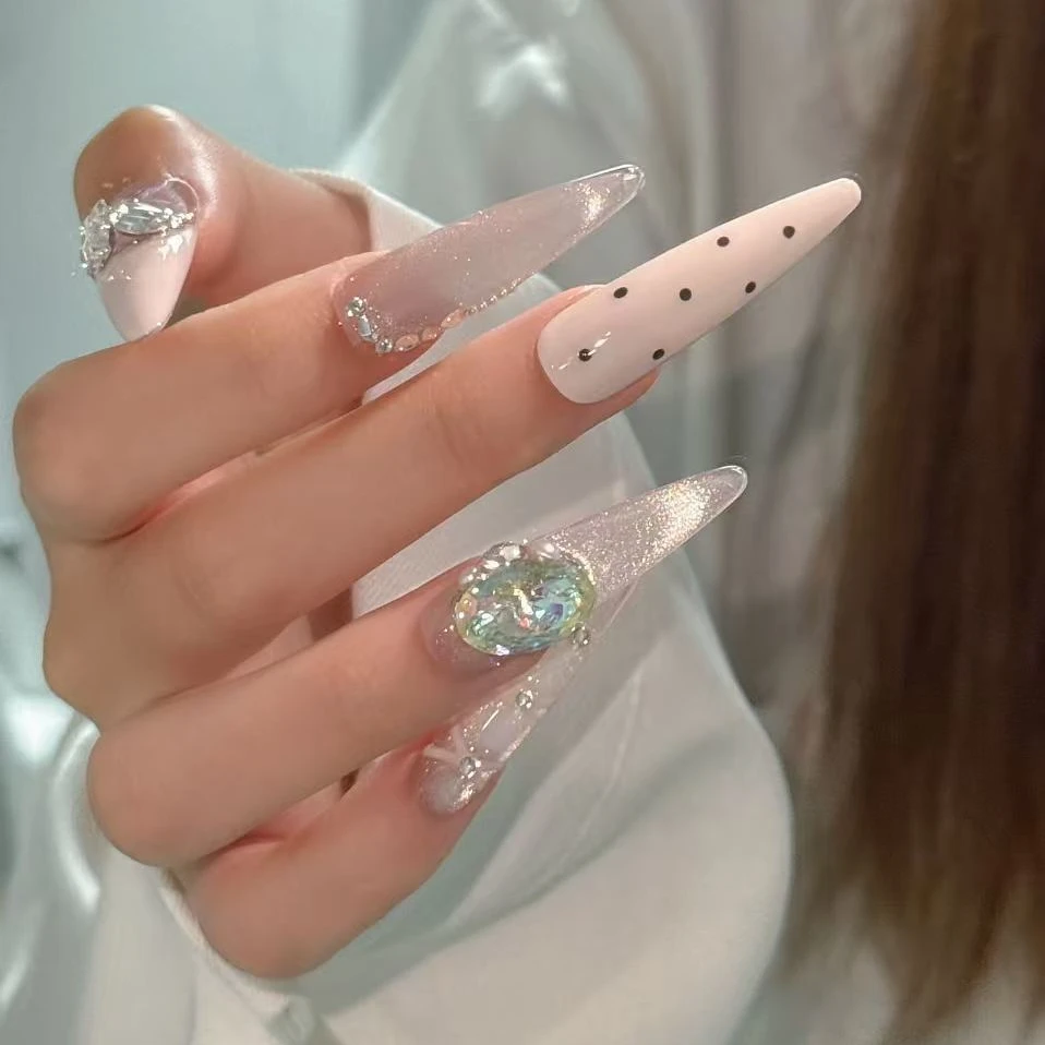 【留洋千金】纯手工穿戴式美甲显白法式猫眼