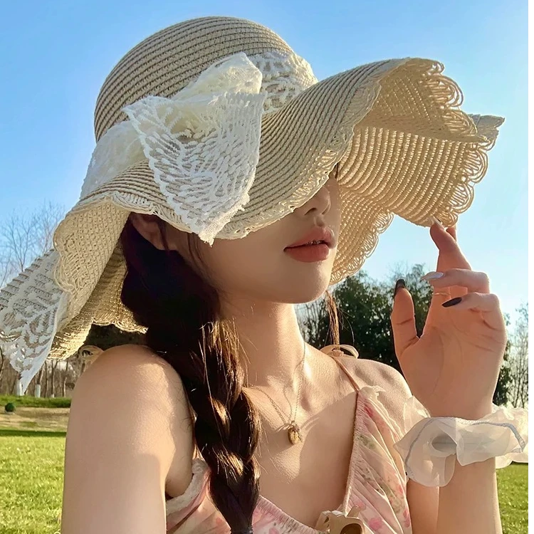 草帽透气防晒帽2025新款女夏天出游出片沙滩帽海边太阳帽遮阳帽子