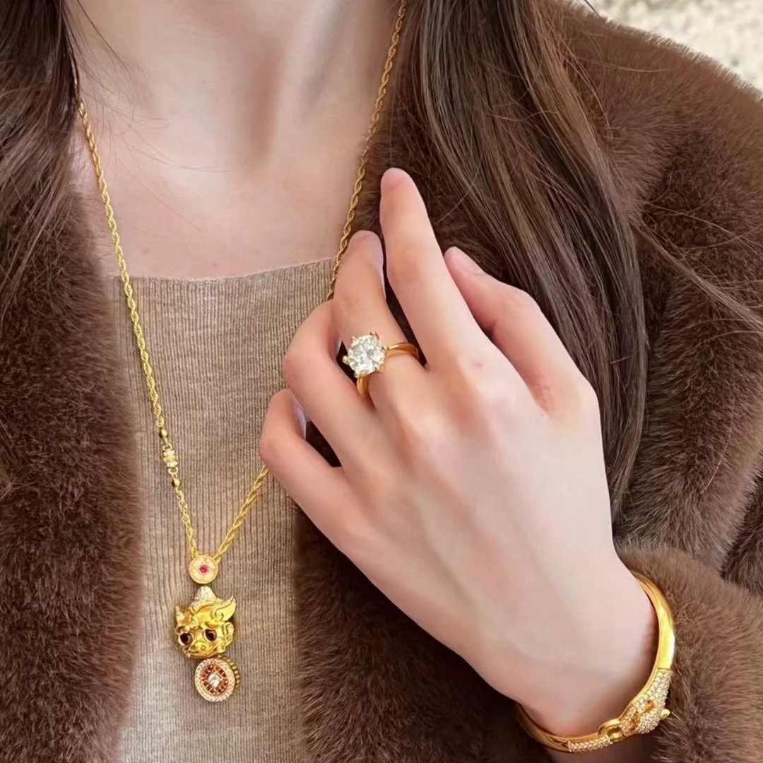 坠链均足银 醒狮吊坠套链厚包工艺气质时尚轻奢精美韦雪同款满钻