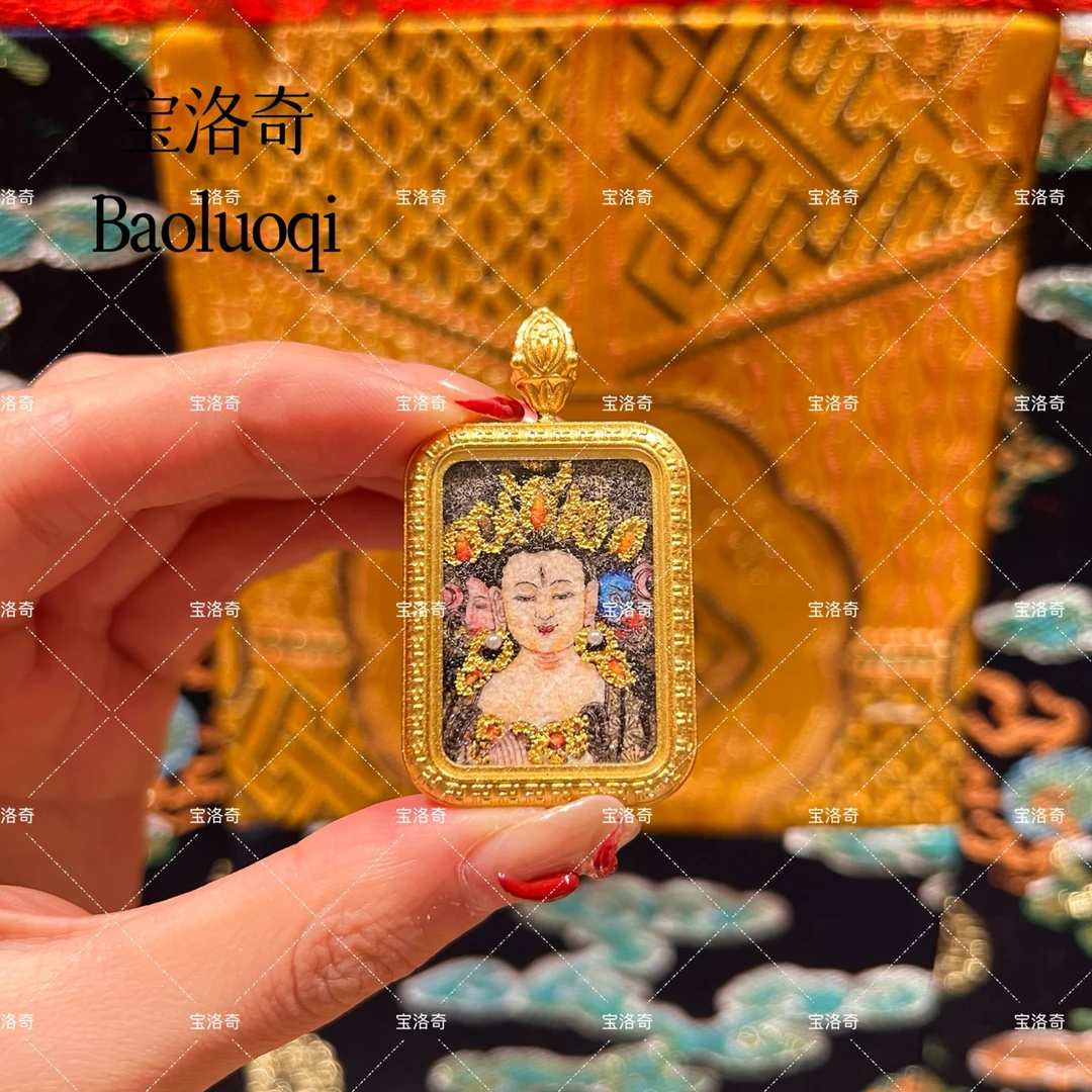 梵吉星 莲花头中模  摩利支天菩萨 手工砂唐卡