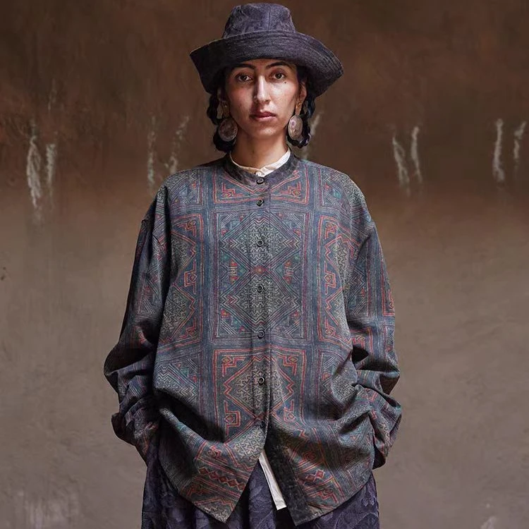 24FW1007 丝衬衣印花几何图形衬衫开衫