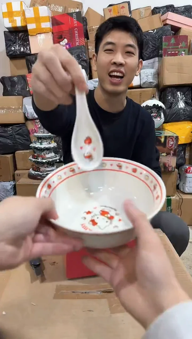 瓷片红色原盒kt猫碗勺套装